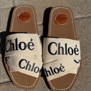 Chloé woody Tan & Cream Sandals (NEW)
